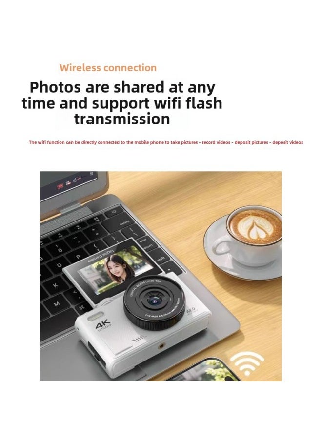Entry Level Micro Single Camera Student Digital Camera With WiFI HD CCD Campus 4K DSLR Vlog Camera-Body Color:Moonlight White 32g  Otg Adapter Mobile Phone