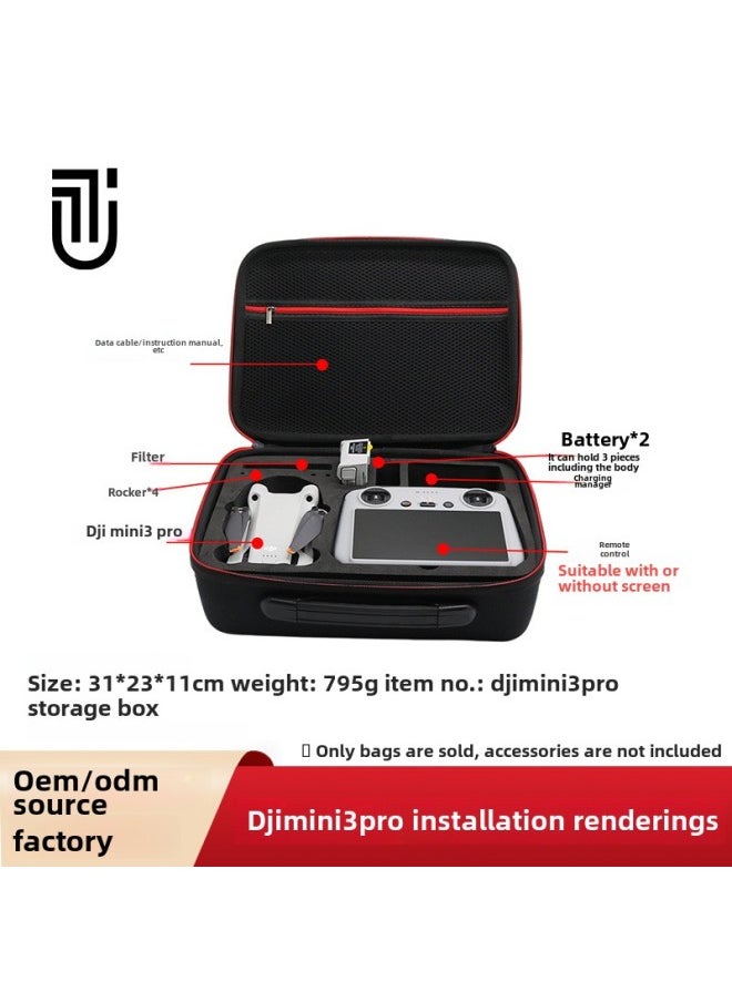 For DJI Dajiang Mini3Pro UAV Bag Digital Aerial Photography Shoulder Crossbody Portable Mini3 UAV Storage Bag-Color:Pc Hard Shell Suitcase (black Shoulder Strap Model)-Size:According To Picture Size