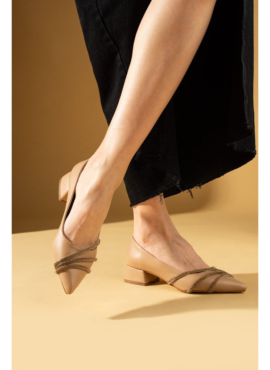 Pink Potin 3 Stripe Stone Striped Pointed Toe Women's Heeled Shoes 025-39-24