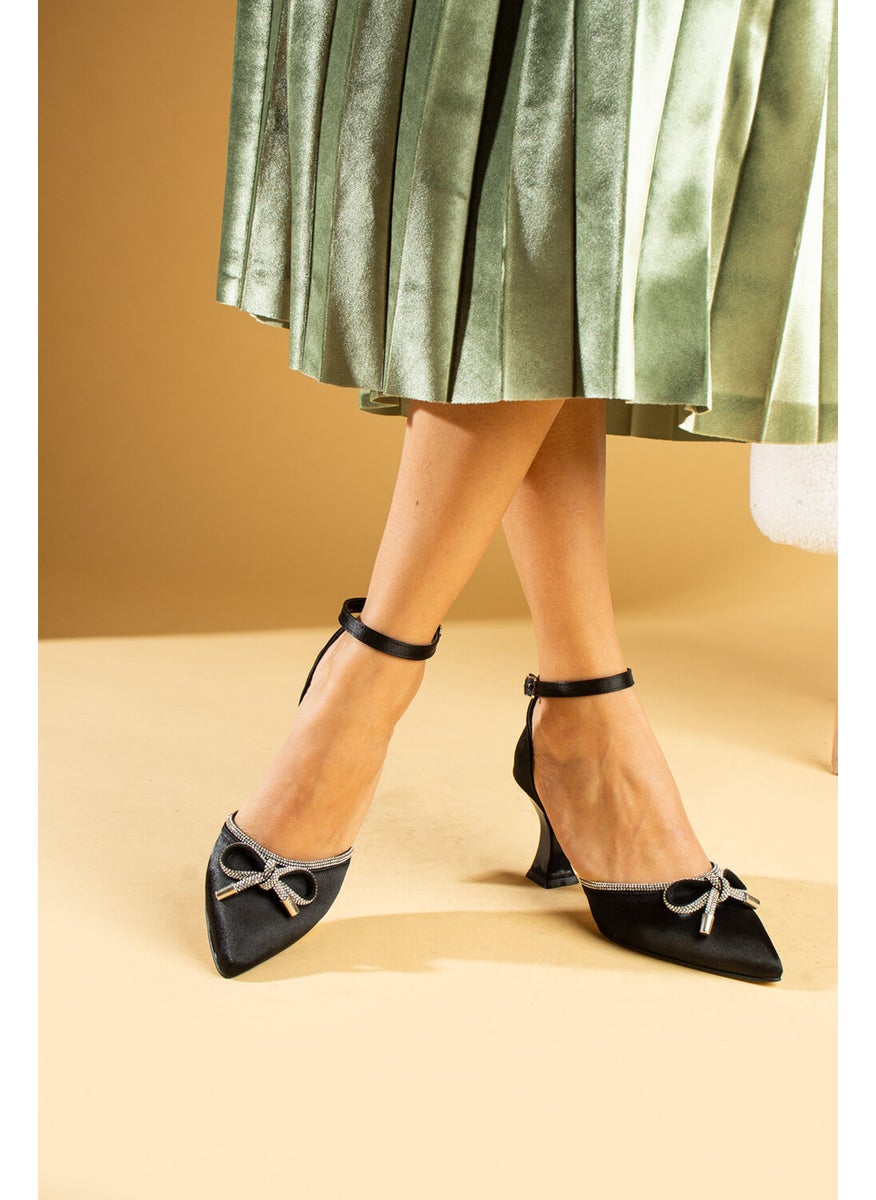 Pink Potin Stone Bow Ankle Binding Goblet Heeled Women's Shoes 018-52-24SATEN
