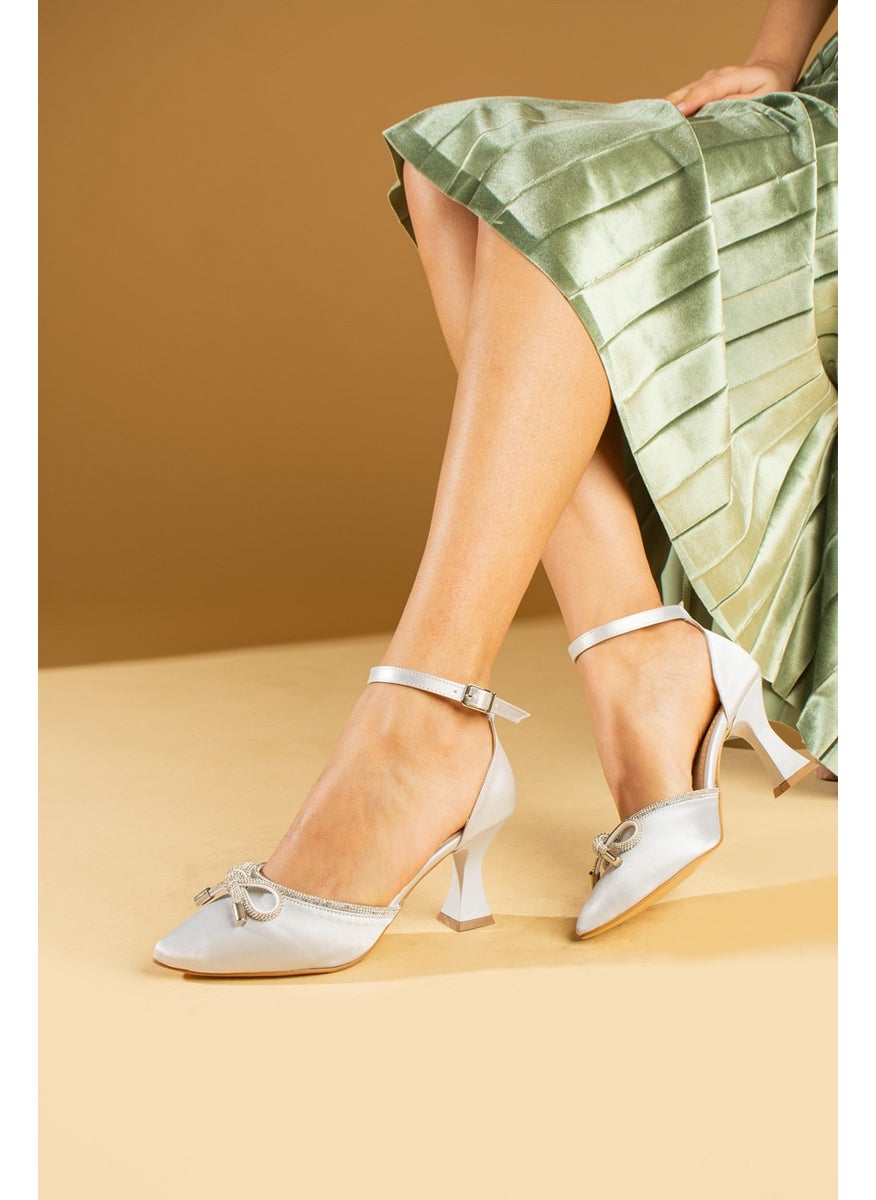 Pink Potin Stone Bow Ankle Binding Goblet Heeled Women's Shoes 018-52-24SATEN