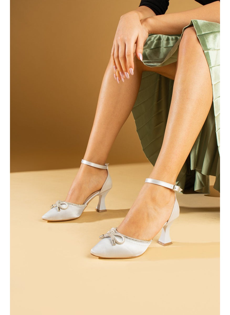 Pink Potin Stone Bow Ankle Binding Goblet Heeled Women's Shoes 018-52-24SATEN
