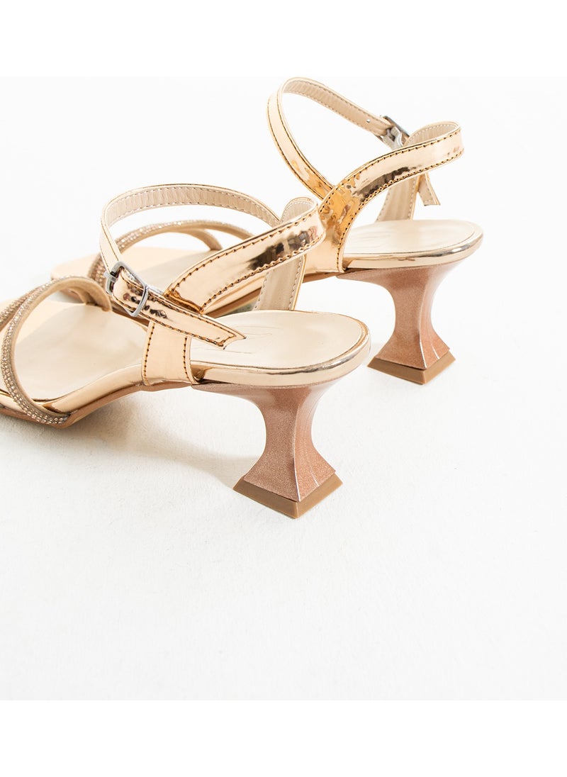 Pink Potin Thin Band Stone Buckle Short Heeled Women's Shoes 018-04-23