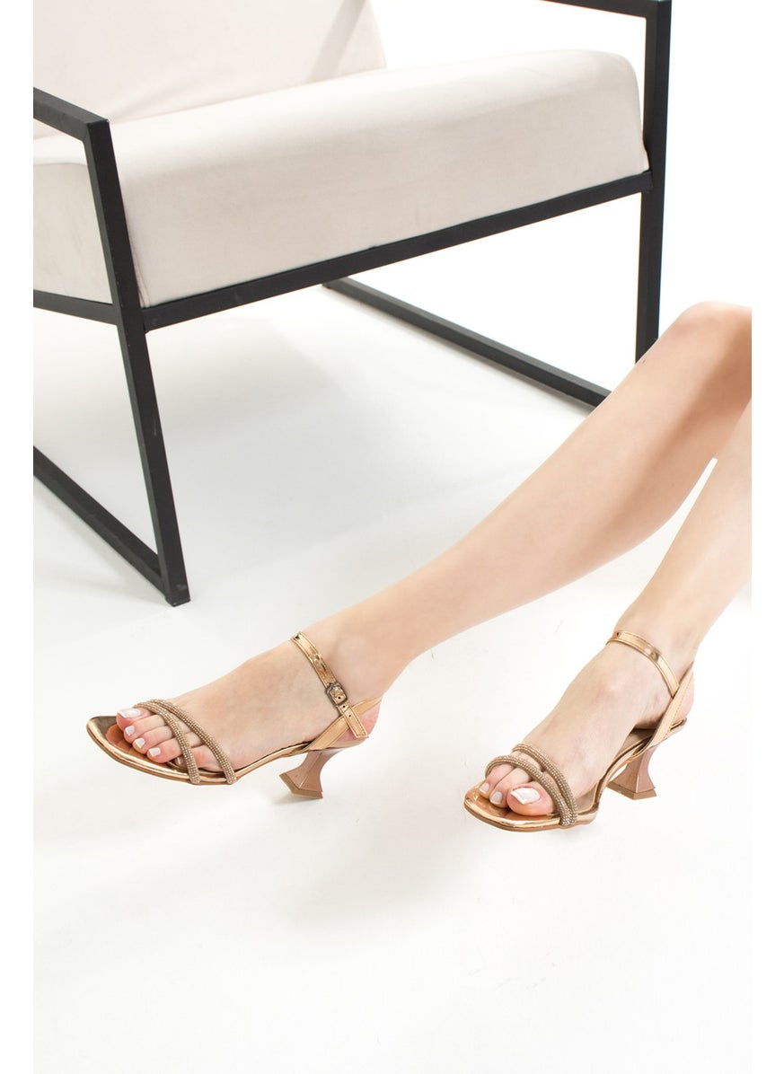 Pink Potin Thin Band Stone Buckle Short Heeled Women's Shoes 018-04-23