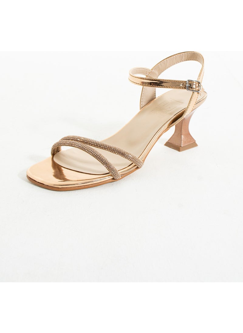 Pink Potin Thin Band Stone Buckle Short Heeled Women's Shoes 018-04-23