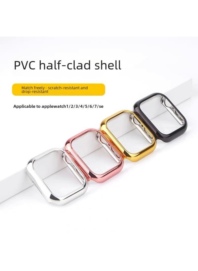 Suitable For Iwatch10 Generation Electroplated Half Pack S10 Apple 360 Watch PC Protective Shell Frame 46 Scratch-resistant And Drop-resistant-Color:Silver-Appearance Size:iWatch 45mm Universal