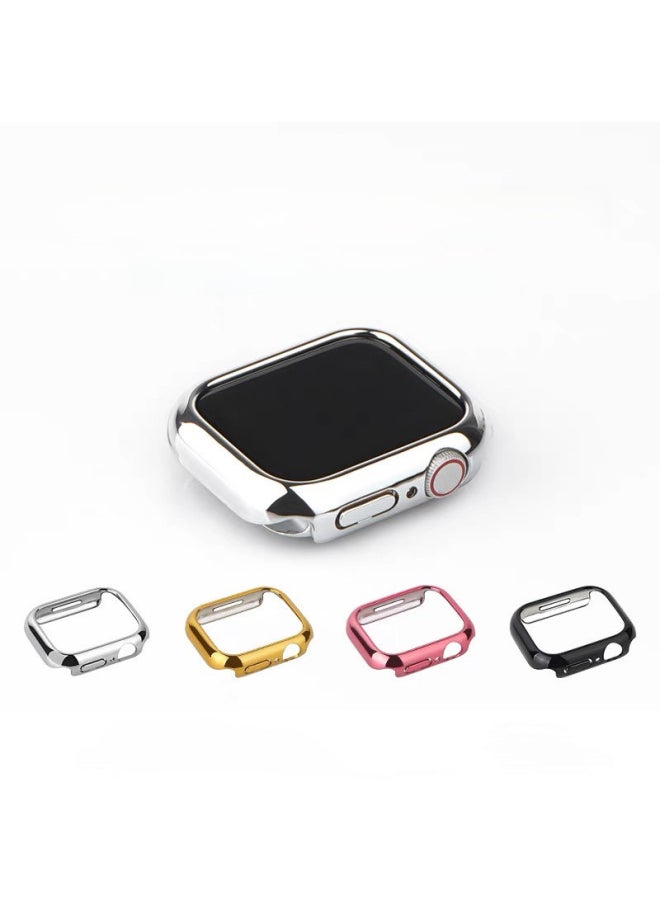 Suitable For Iwatch10 Generation Electroplated Half Pack S10 Apple 360 Watch PC Protective Shell Frame 46 Scratch-resistant And Drop-resistant-Color:Silver-Appearance Size:iWatch 45mm Universal