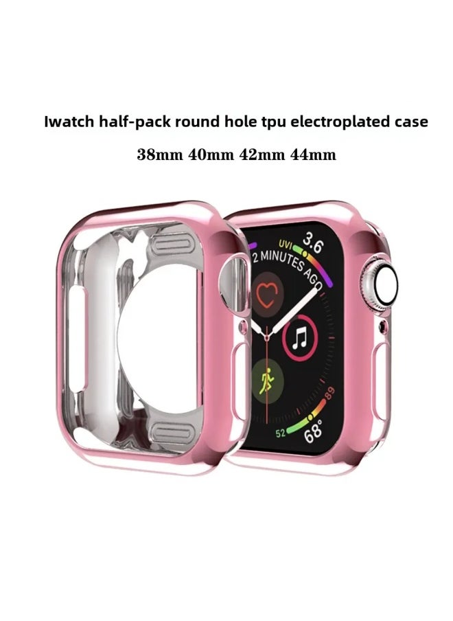 Apple Watch Protective Case Full Coverage Electroplated TPU Anti-Fall Protective Soft Shell Suitable For Apple Watch 98/7/SE/6/5-Color:Pink-Exterior Dimension:S10 Generation 46mm
