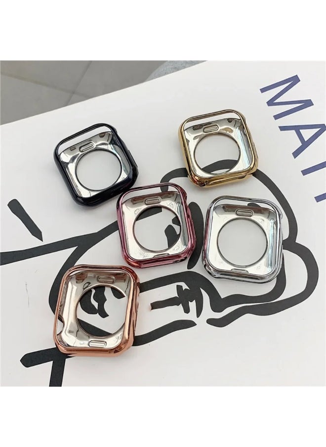 Apple Watch Protective Case Full Coverage Electroplated TPU Anti-Fall Protective Soft Shell Suitable For Apple Watch 98/7/SE/6/5-Color:Pink-Exterior Dimension:S10 Generation 46mm