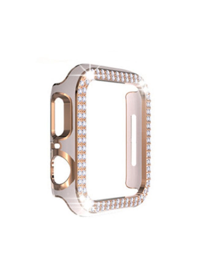 Watch Hollow Protective Case Double Row Drill Double Color Watch Shell Compatible Series 1 2 3 4 5 6 7-Color:Pink Rose Gold-Appearance Size:45mm