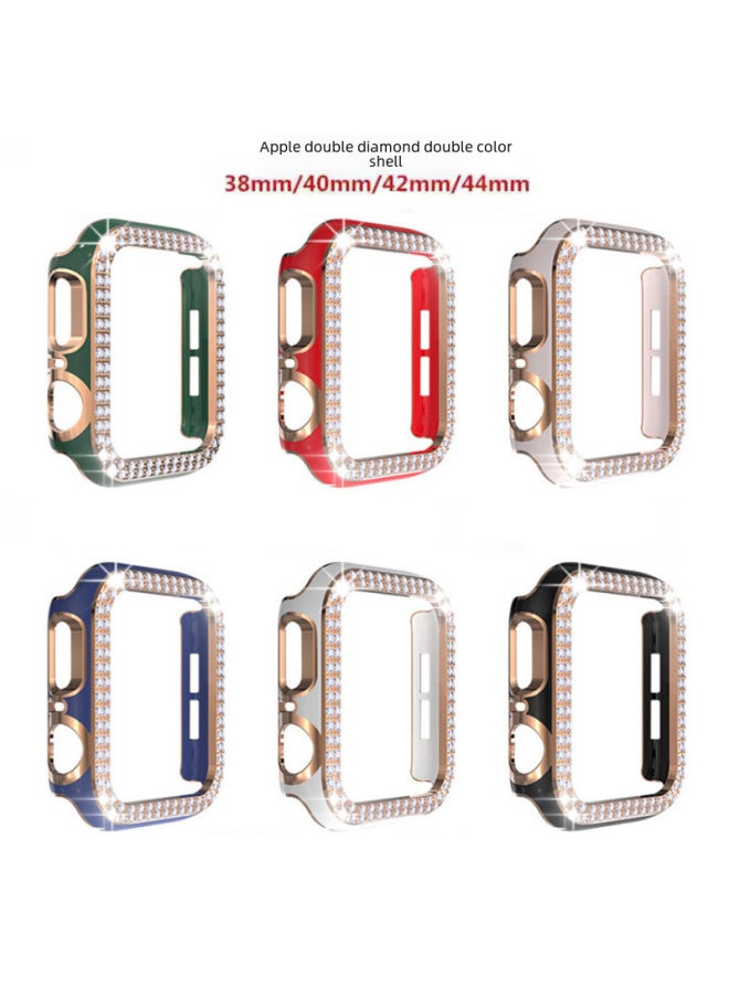 Watch Hollow Protective Case Double Row Drill Double Color Watch Shell Compatible Series 1 2 3 4 5 6 7-Color:Pink Rose Gold-Appearance Size:45mm