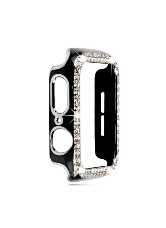 Watch Hollow Protective Case Double Row Drill Double Color Watch Shell Compatible Series 1 2 3 4 5 6 7-Color:Pink Rose Gold-Appearance Size:45mm