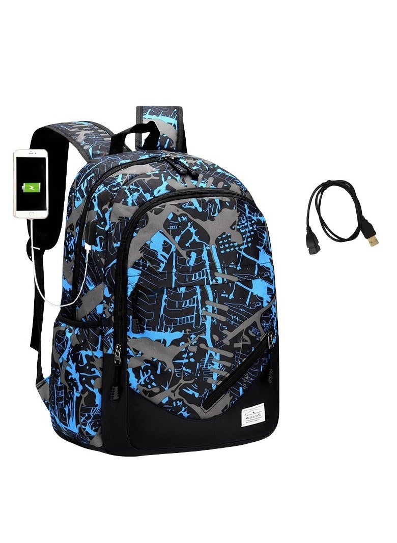 Middle and High School Students' Schoolbags, Large Capacity Backpacks, USB Graffiti, Light and Casual Backpacks 43*29*20CM