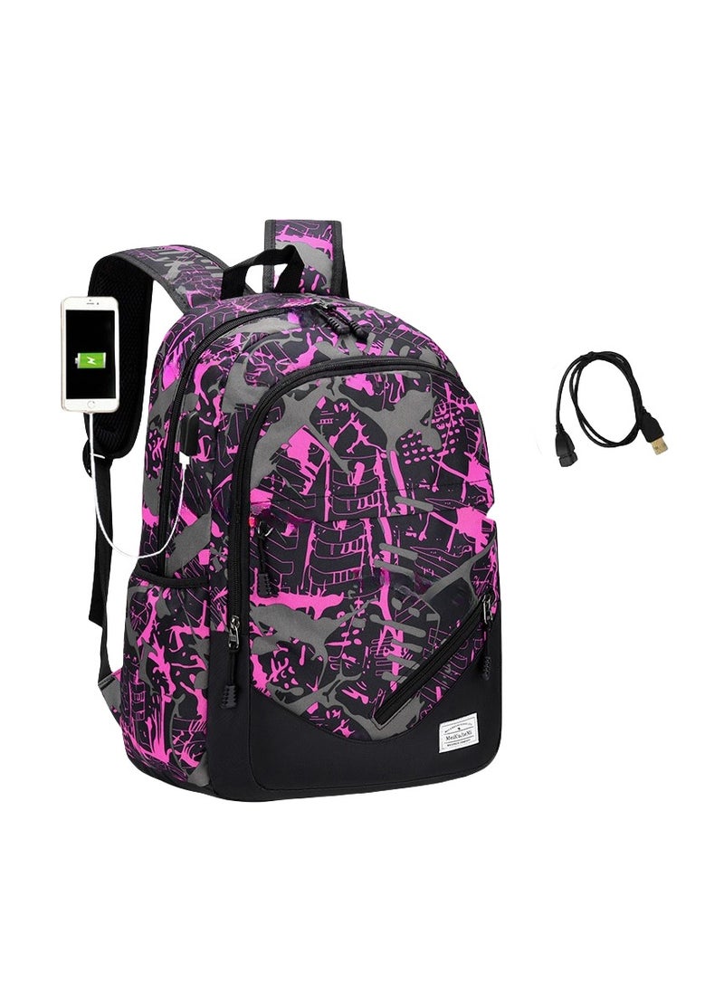 Middle and High School Students' Schoolbags, Large Capacity Backpacks, USB Graffiti, Light and Casual Backpacks 43*29*20CM
