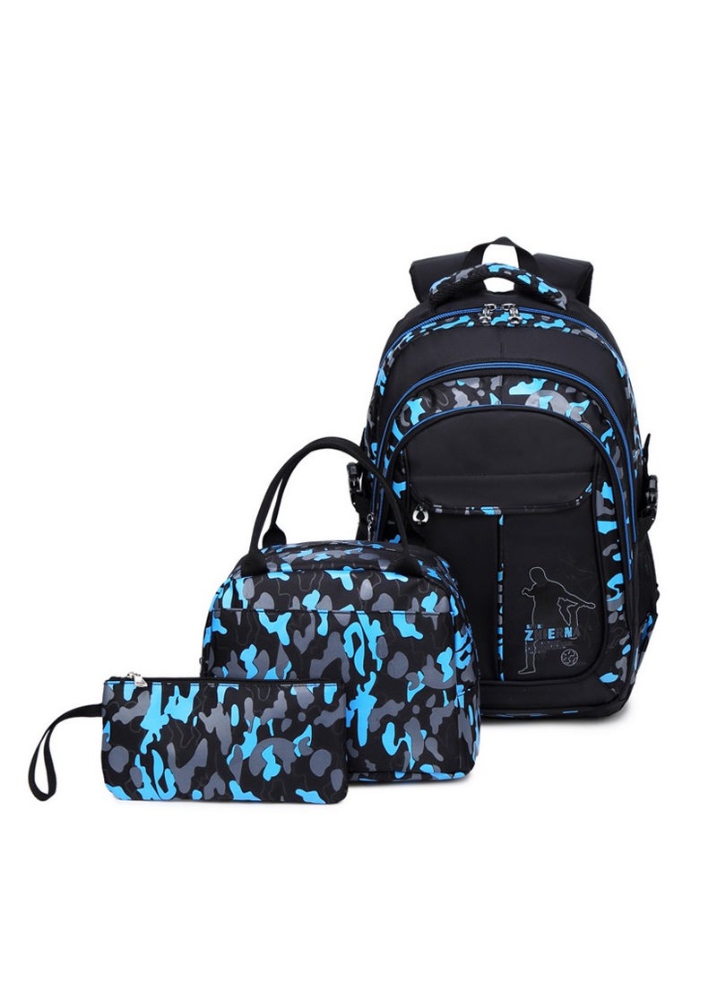 Primary and Secondary School Students' Backpack Camouflage Print Schoolbag Boys and Girls Backpack 31*40*13CM +Lunch bag + Pencil Case Three-piece Set
