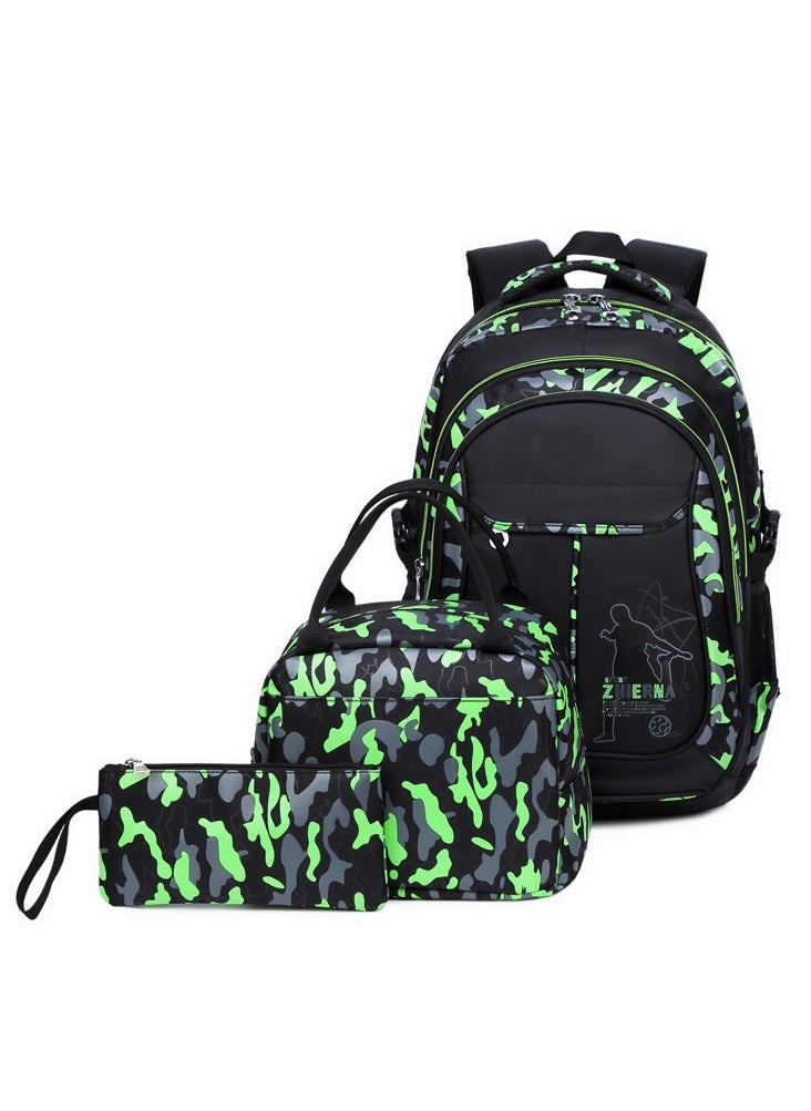 Primary and Secondary School Students' Backpack Camouflage Print Schoolbag Boys and Girls Backpack 31*40*13CM +Lunch bag + Pencil Case Three-piece Set