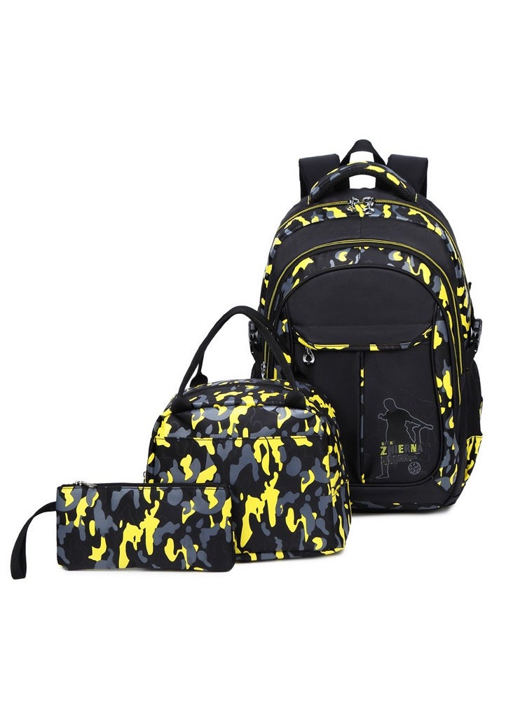 Primary and Secondary School Students' Backpack Camouflage Print Schoolbag Boys and Girls Backpack 31*40*13CM +Lunch bag + Pencil Case Three-piece Set