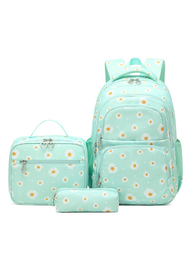 Backpack for Primary and Secondary School Students, Daisy Girls' Backpack, 29*43*16cm School Bag + 25*21*11cm Insulated Lunch Bag + 20*6*6cm Pencil Case, 3-piece Set.