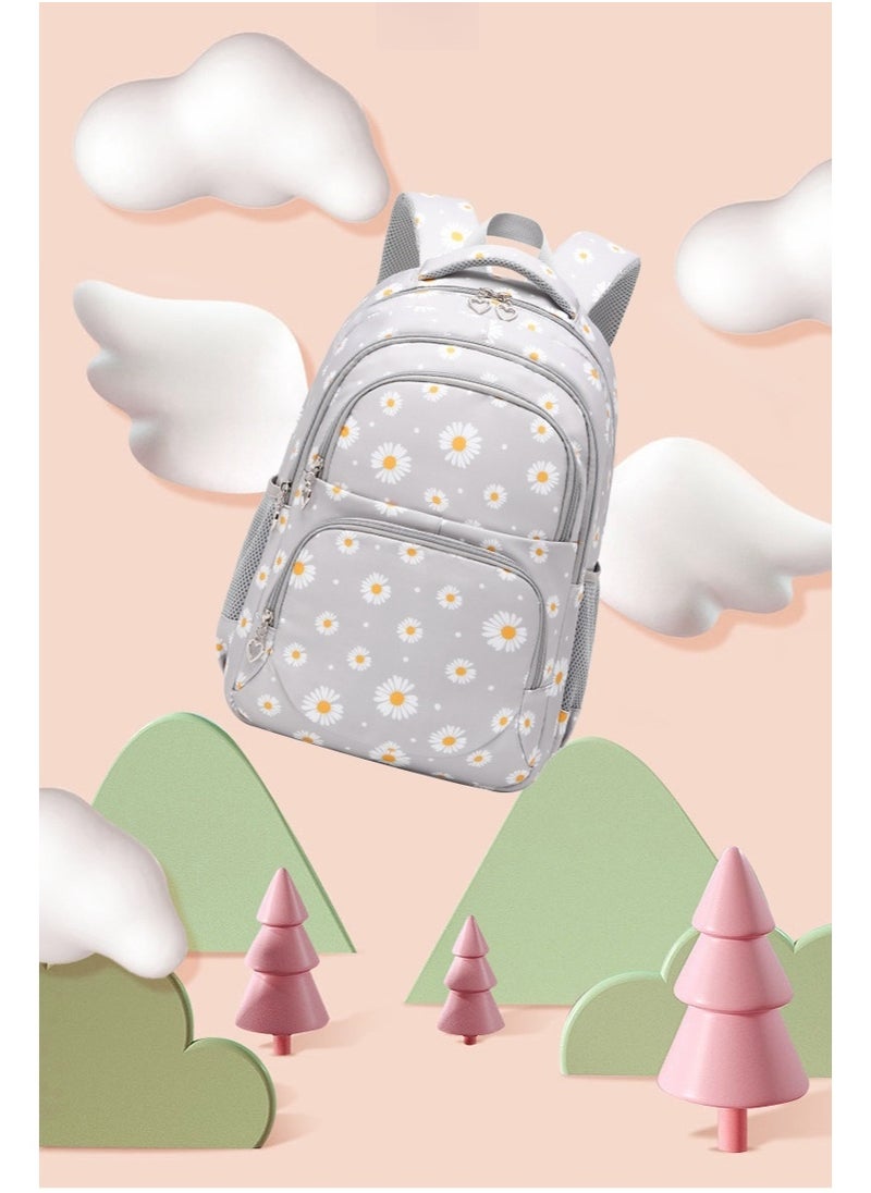 Backpack for Primary and Secondary School Students, Daisy Girls' Backpack, 29*43*16cm School Bag + 25*21*11cm Insulated Lunch Bag + 20*6*6cm Pencil Case, 3-piece Set.