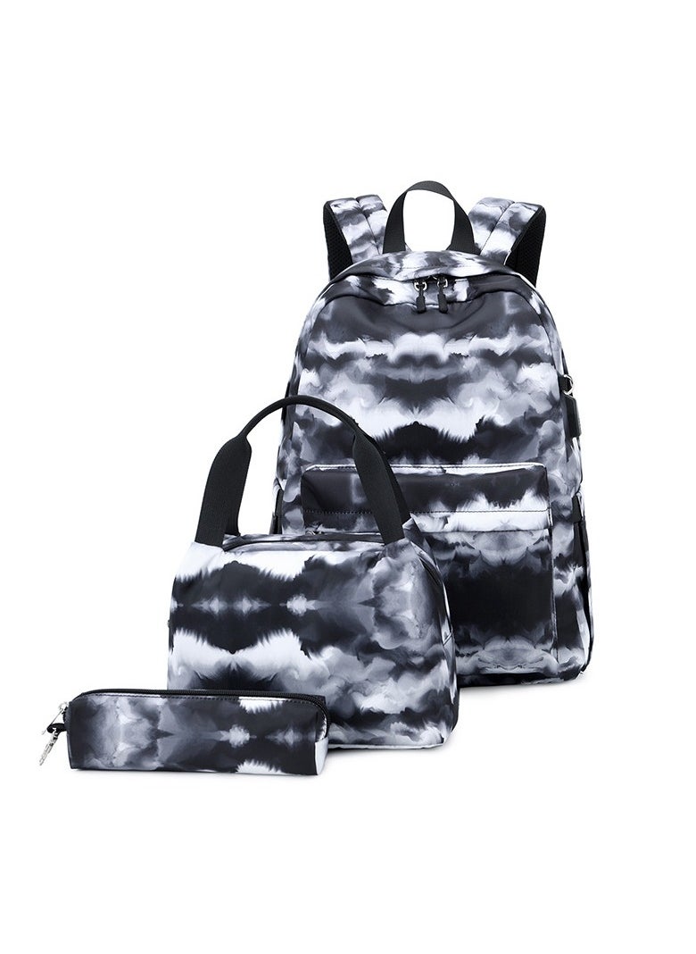 USB Interface Boys and Girls Backpacks With Gradient Printing, Student Schoolbags, Large-capacity Computer Backpacks 30*42*14CM + Insulated Lunch Bags 22*16*15CM + Pencil Cases 20*5.5*4CM Three-piece Set
