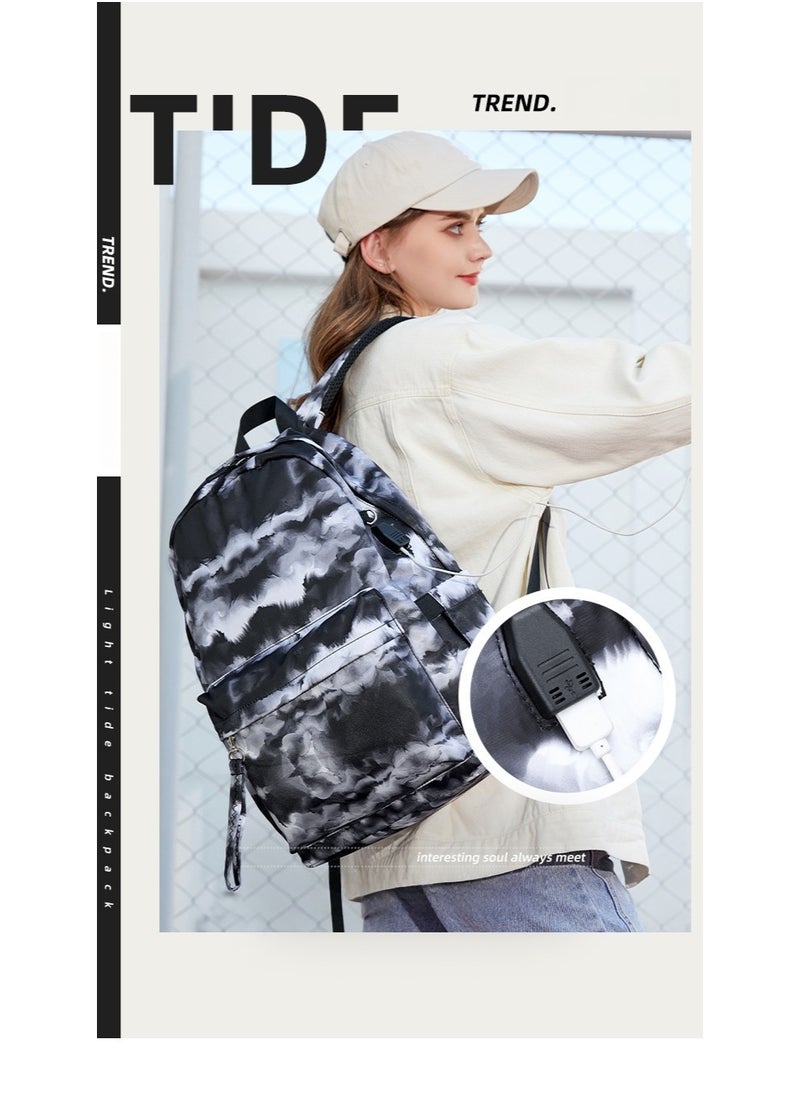 USB Interface Boys and Girls Backpacks With Gradient Printing, Student Schoolbags, Large-capacity Computer Backpacks 30*42*14CM + Insulated Lunch Bags 22*16*15CM + Pencil Cases 20*5.5*4CM Three-piece Set