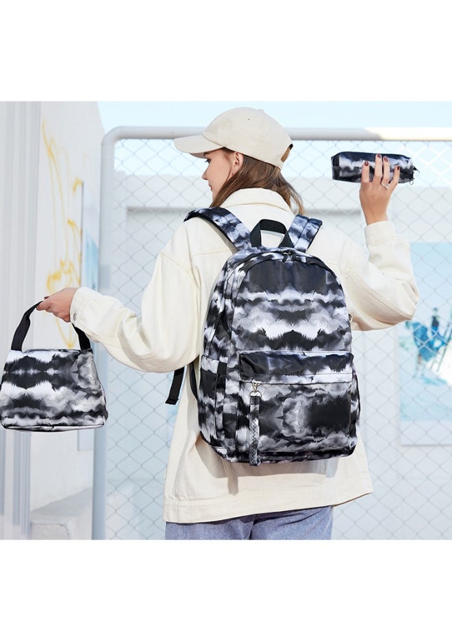 USB Interface Boys and Girls Backpacks With Gradient Printing, Student Schoolbags, Large-capacity Computer Backpacks 30*42*14CM + Insulated Lunch Bags 22*16*15CM + Pencil Cases 20*5.5*4CM Three-piece Set
