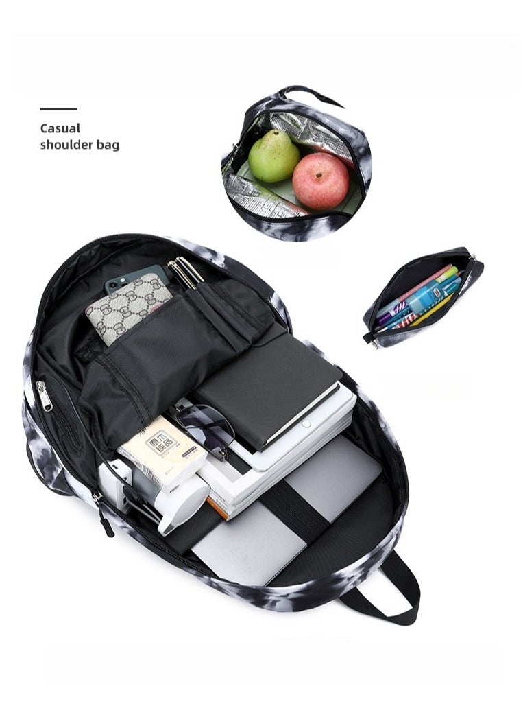 USB Interface Boys and Girls Backpacks With Gradient Printing, Student Schoolbags, Large-capacity Computer Backpacks 30*42*14CM + Insulated Lunch Bags 22*16*15CM + Pencil Cases 20*5.5*4CM Three-piece Set