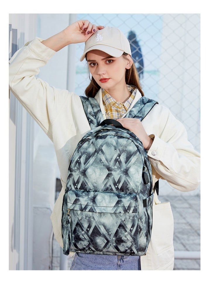 USB Interface Girl Backpack Printed Student Schoolbag Large Capacity Computer Backpack 30*42*14CM + Lunch Bag 22*16*15CM + Pencil Case 20*5.5*4CM Three-piece Set