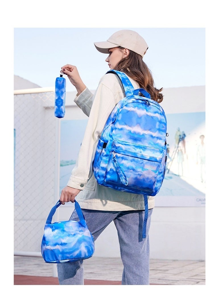 USB Interface Boys and Girls Backpacks With Gradient Printing, Student Schoolbags, Large-capacity Computer Backpacks 30*42*14CM + Insulated Lunch Bags 22*16*15CM + Pencil Cases 20*5.5*4CM Three-piece Set