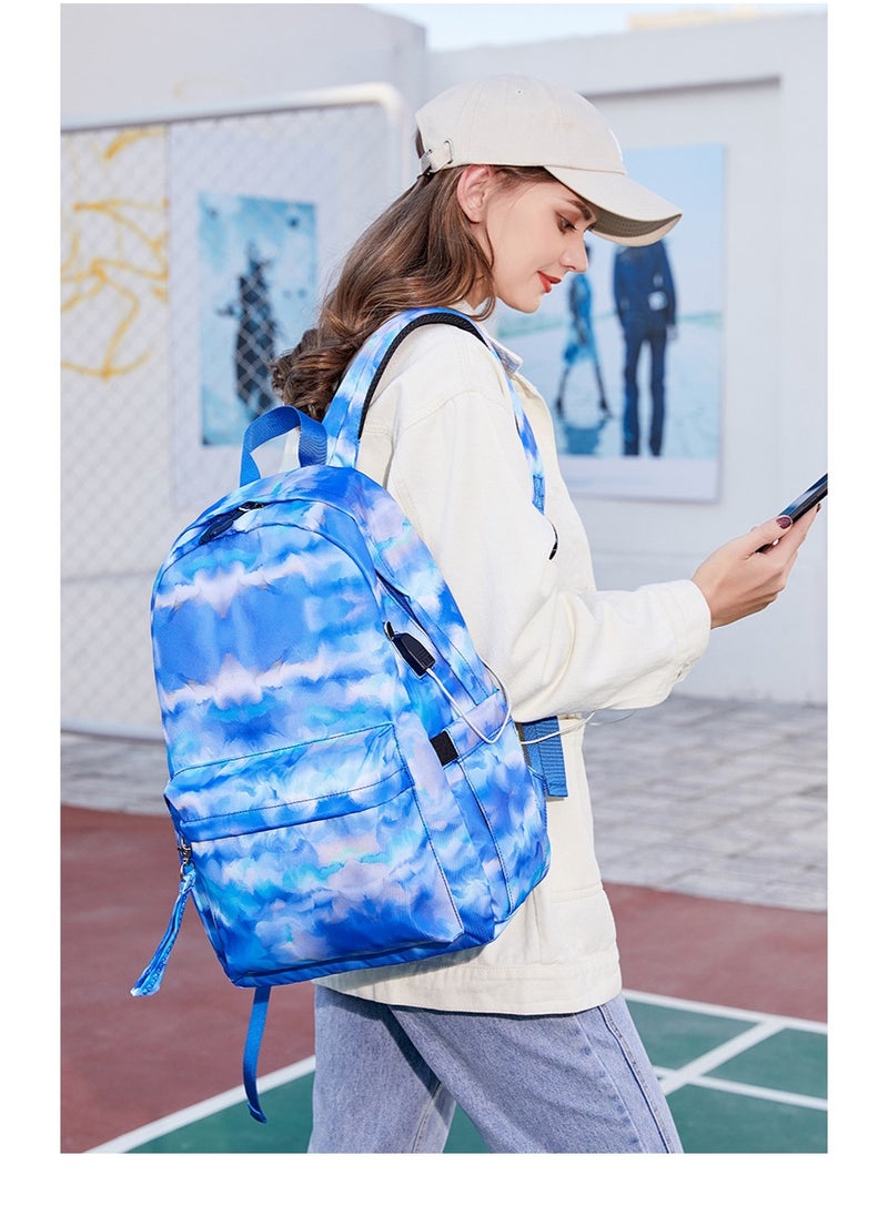 USB Interface Boys and Girls Backpacks With Gradient Printing, Student Schoolbags, Large-capacity Computer Backpacks 30*42*14CM + Insulated Lunch Bags 22*16*15CM + Pencil Cases 20*5.5*4CM Three-piece Set