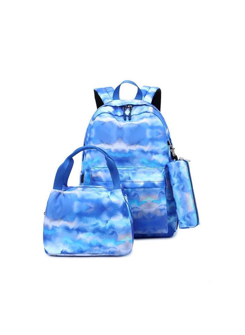 USB Interface Boys and Girls Backpacks With Gradient Printing, Student Schoolbags, Large-capacity Computer Backpacks 30*42*14CM + Insulated Lunch Bags 22*16*15CM + Pencil Cases 20*5.5*4CM Three-piece Set