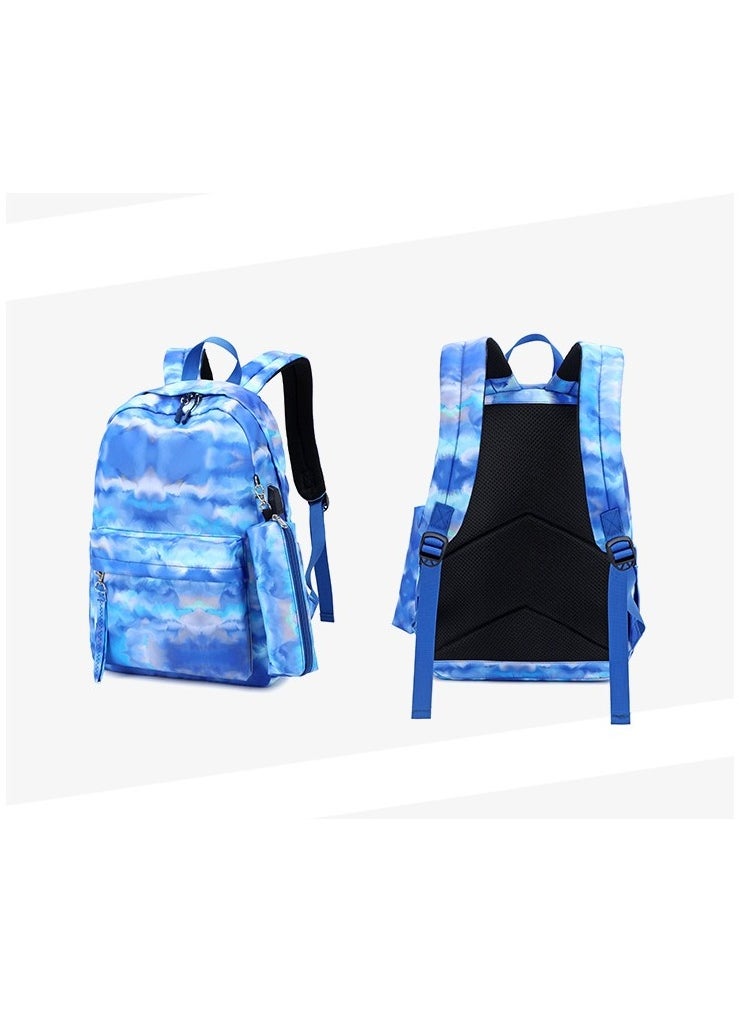 USB Interface Boys and Girls Backpacks With Gradient Printing, Student Schoolbags, Large-capacity Computer Backpacks 30*42*14CM + Insulated Lunch Bags 22*16*15CM + Pencil Cases 20*5.5*4CM Three-piece Set