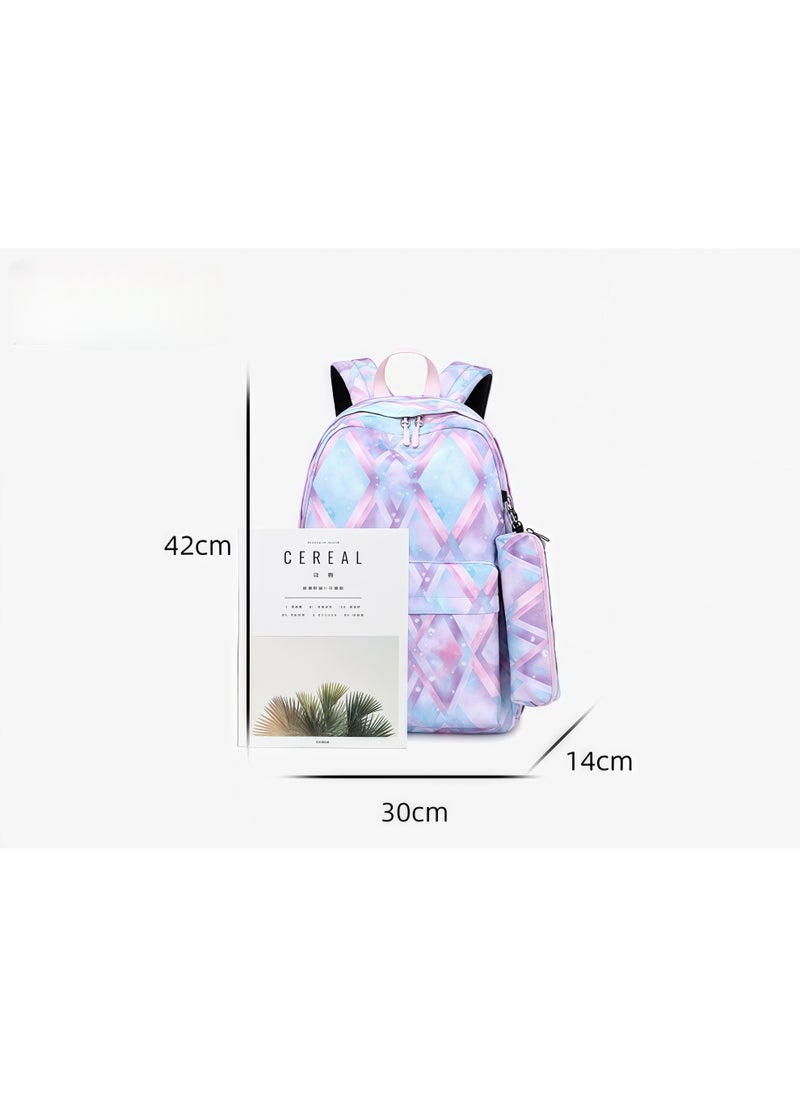 USB Interface Girl Backpack Printed Student Schoolbag Large Capacity Computer Backpack 30*42*14CM + Lunch Bag 22*16*15CM + Pencil Case 20*5.5*4CM Three-piece Set