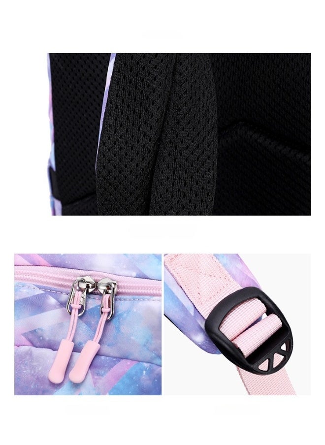 USB Interface Girl Backpack Printed Student Schoolbag Large Capacity Computer Backpack 30*42*14CM + Lunch Bag 22*16*15CM + Pencil Case 20*5.5*4CM Three-piece Set