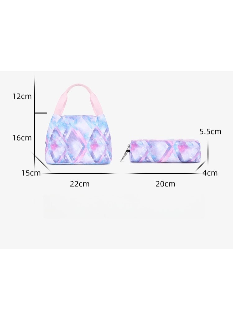 USB Interface Girl Backpack Printed Student Schoolbag Large Capacity Computer Backpack 30*42*14CM + Lunch Bag 22*16*15CM + Pencil Case 20*5.5*4CM Three-piece Set