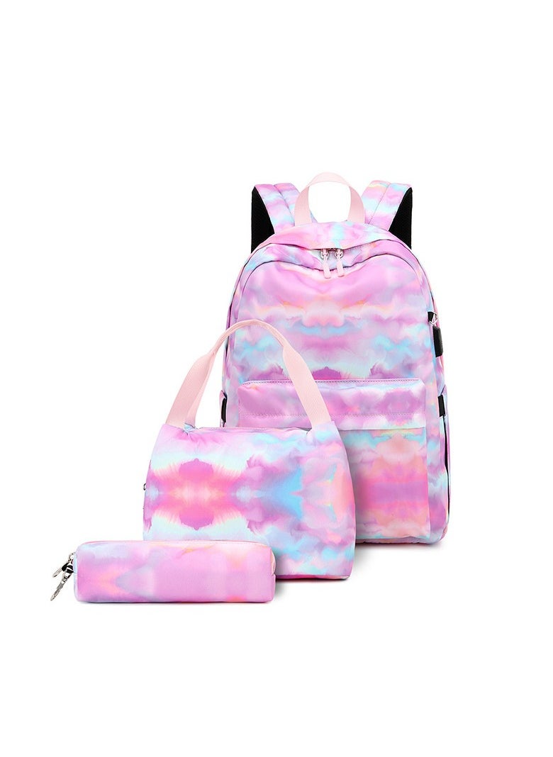 USB Interface Boys and Girls Backpacks With Gradient Printing, Student Schoolbags, Large-capacity Computer Backpacks 30*42*14CM + Insulated Lunch Bags 22*16*15CM + Pencil Cases 20*5.5*4CM Three-piece Set