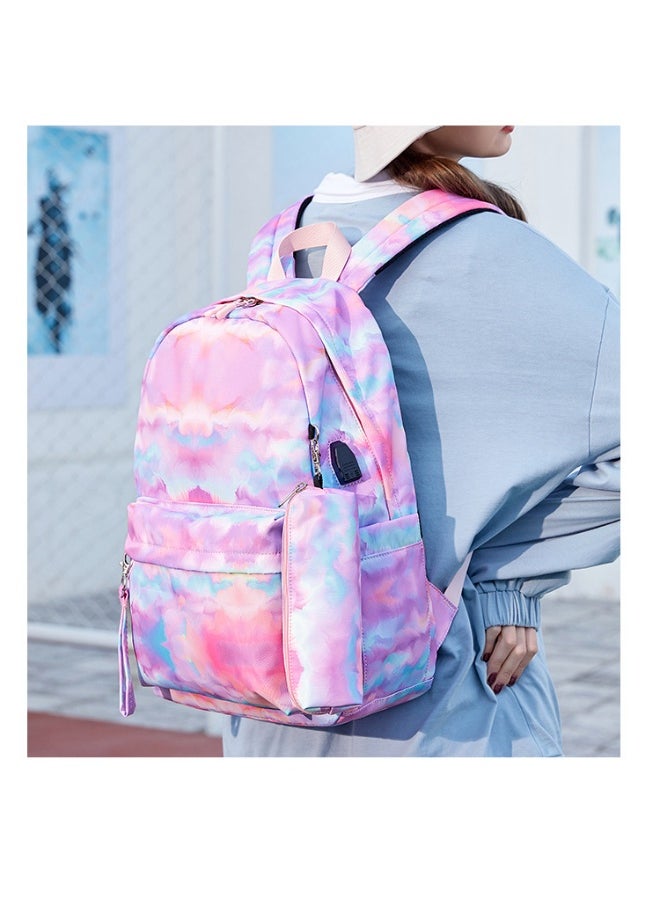 USB Interface Boys and Girls Backpacks With Gradient Printing, Student Schoolbags, Large-capacity Computer Backpacks 30*42*14CM + Insulated Lunch Bags 22*16*15CM + Pencil Cases 20*5.5*4CM Three-piece Set