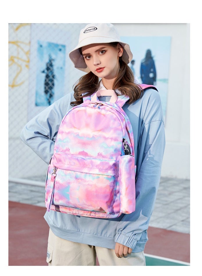 USB Interface Boys and Girls Backpacks With Gradient Printing, Student Schoolbags, Large-capacity Computer Backpacks 30*42*14CM + Insulated Lunch Bags 22*16*15CM + Pencil Cases 20*5.5*4CM Three-piece Set