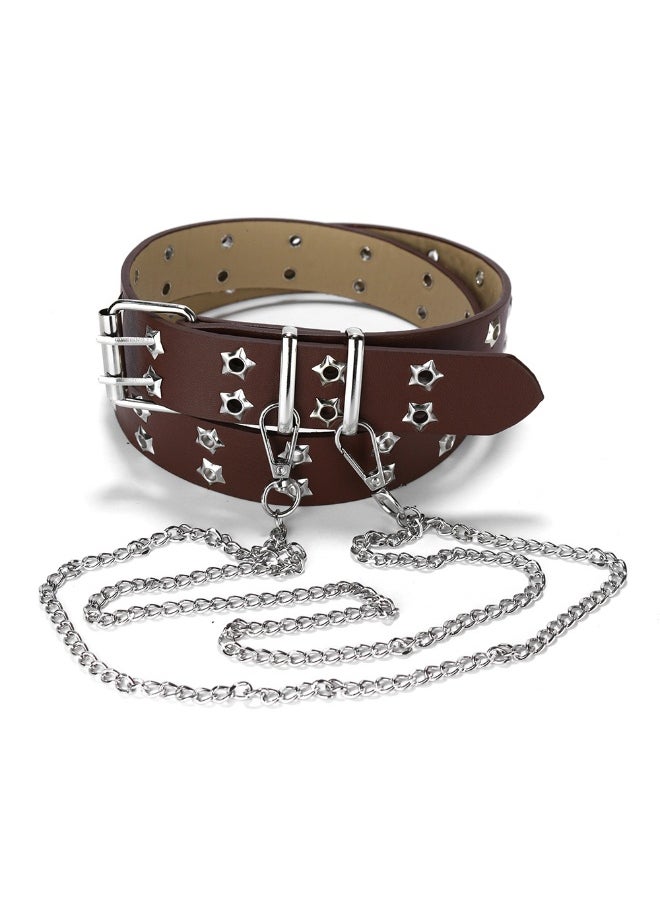 Korean Punk Women Leather Belt Y2K Fashion Jeans Accessory Coffee color No.3 double layer chain