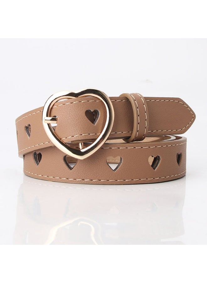 Autumn Fashion PU Belt with Heart Buckle Khaki