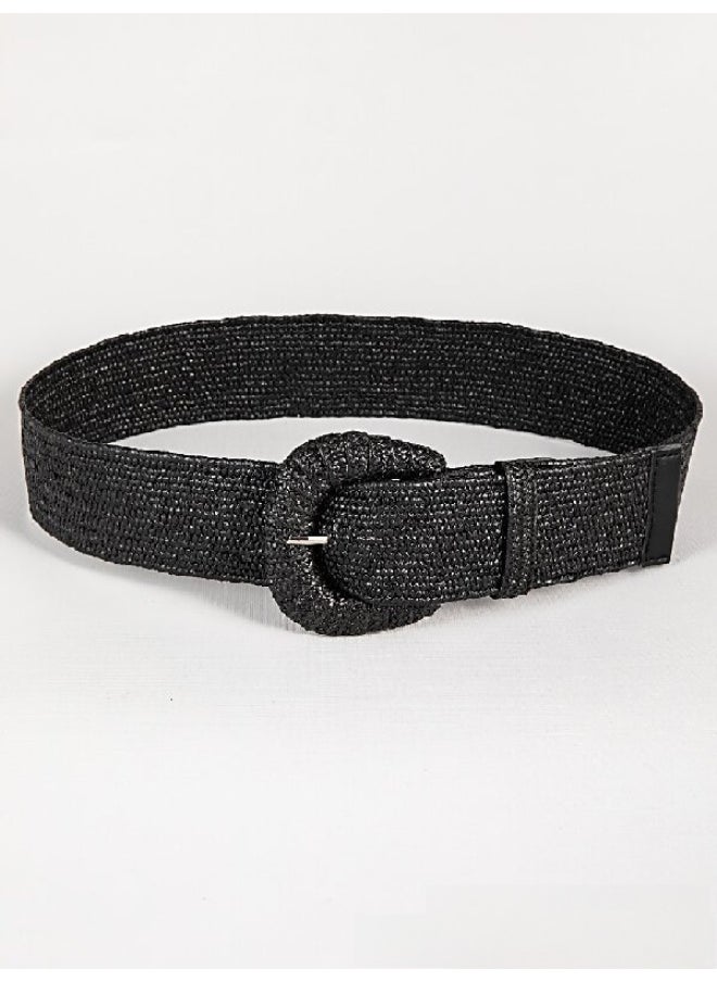 Factory wholesale Korean version of retro spring and summer new handmade buckle elastic rubber pp grass belt with dress Black