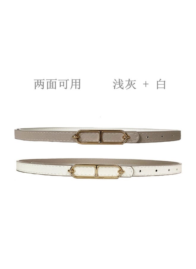 Double-Sided Ladies Thin Belt Simple Commute OL Versatile Summer Dress Suit Shirt Small Leather Belt Fashionable Elegant Chic Style White light gray