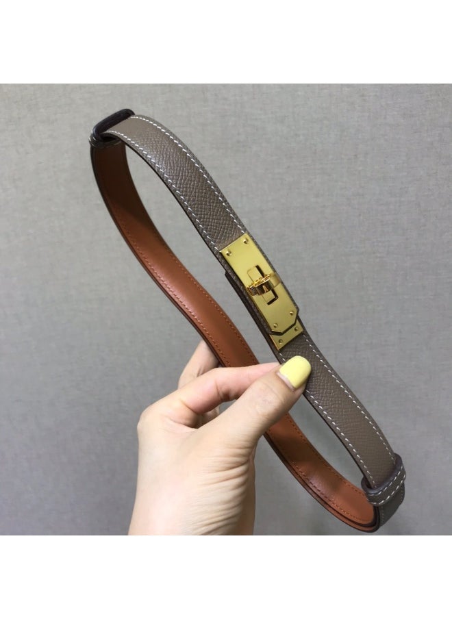 Vintage Versatile Leather Thin Belt for WomenElephant gray gold Elephant gray gold