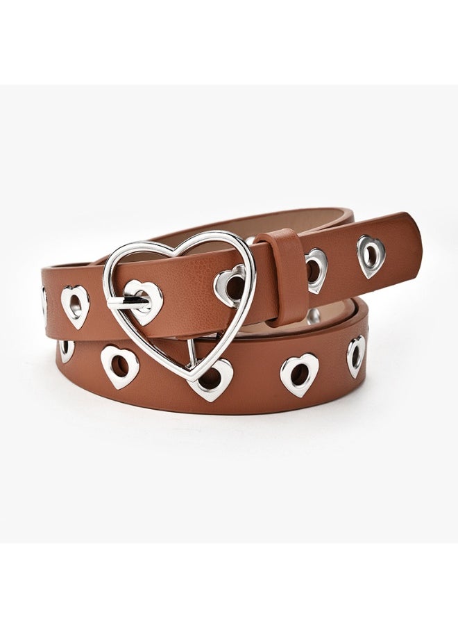 2023 Ladies Fashion Heart Buckle Denim Belt CAMEL