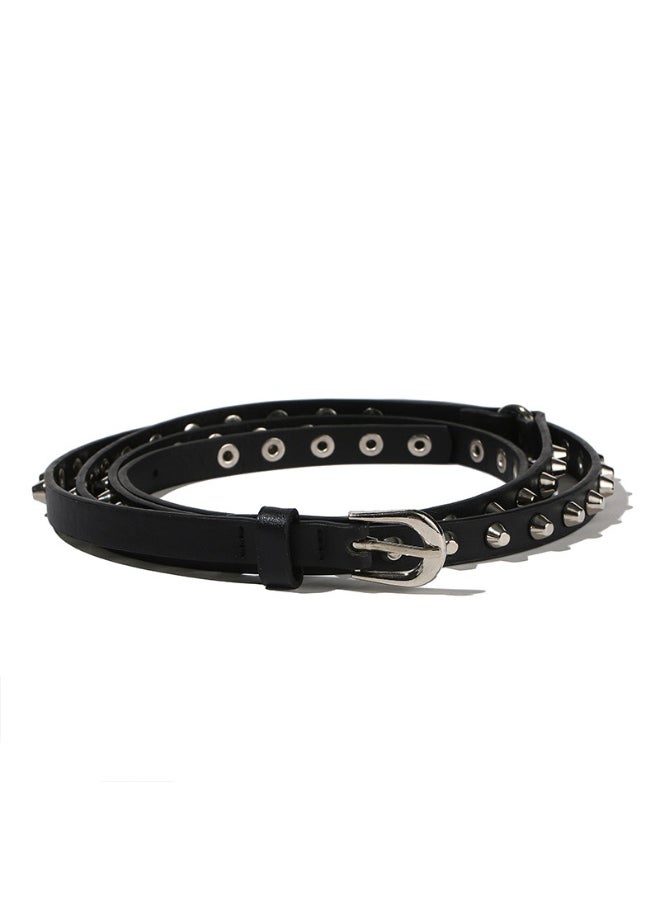 2024 Chic Rivet Belt, Versatile Womens Waistband Black [width 1.3cm]]