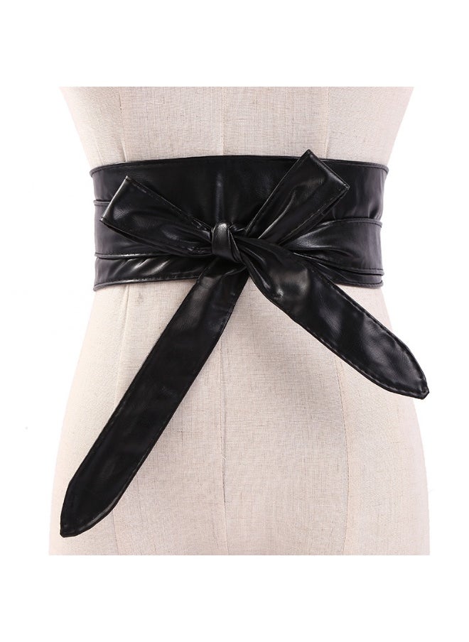 Korean Fashion Womens Leather Belt Adjustable Elastic Waistband Black