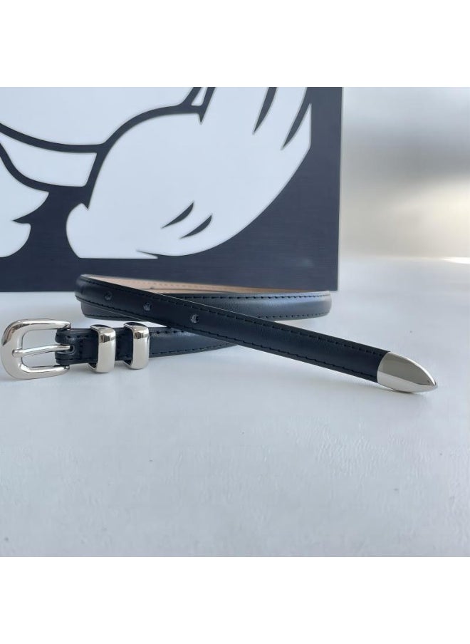 2024 Womens Leather Slim Belt Korean Casual Retro Coffee
