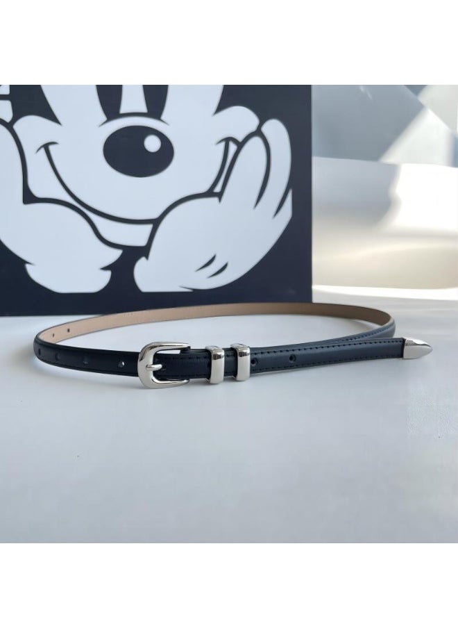 2024 Womens Leather Slim Belt Korean Casual Retro Coffee