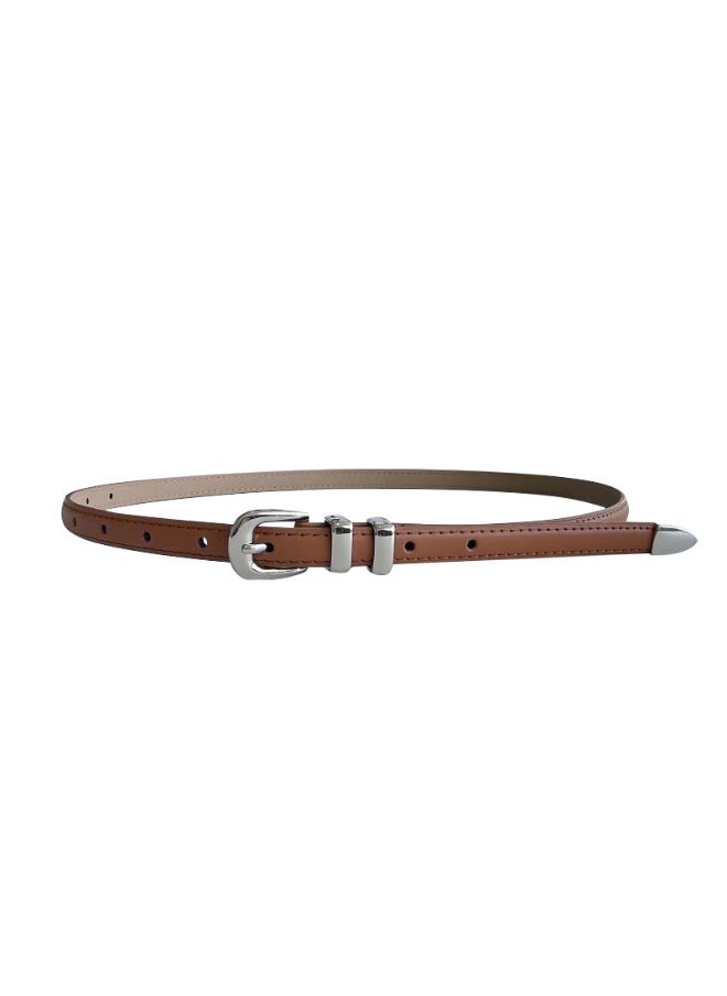 2024 Womens Leather Slim Belt Korean Casual Retro Coffee