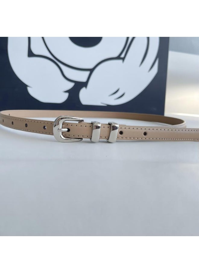 2024 Womens Leather Slim Belt Korean Casual Retro Beige